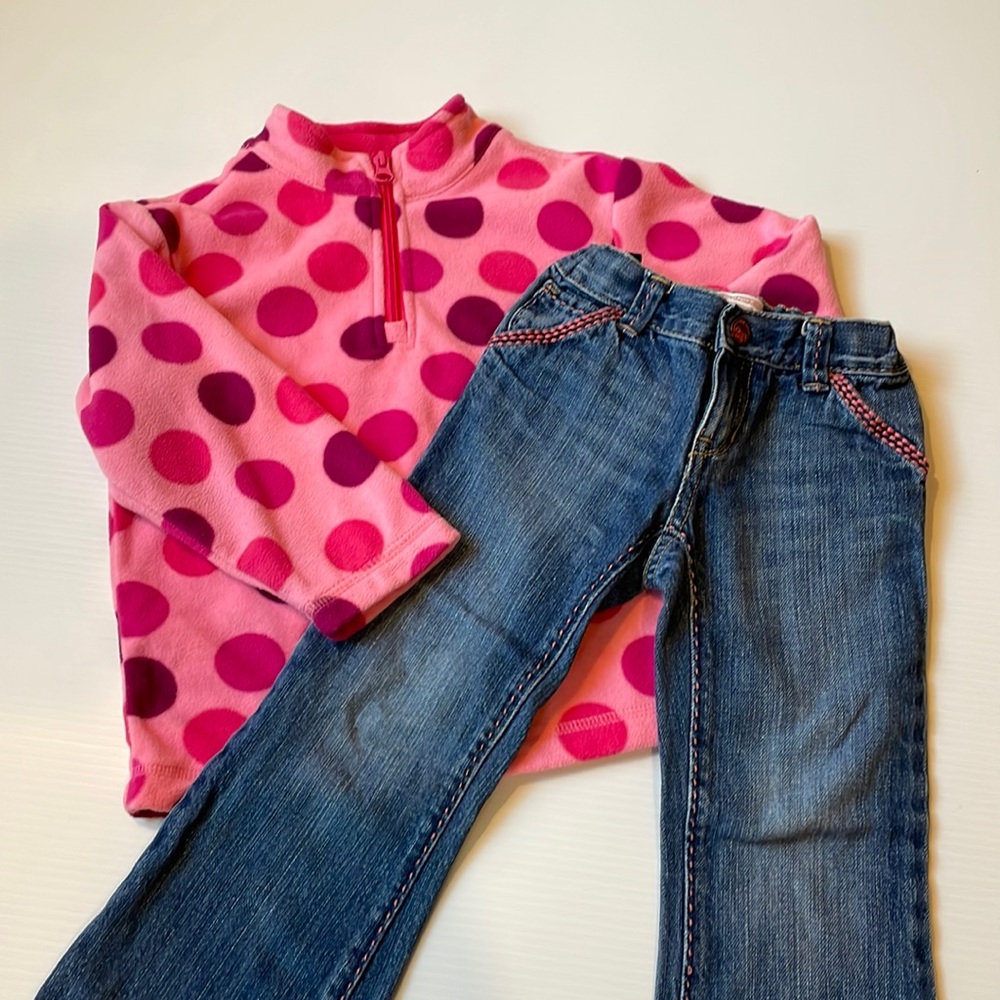 Two piece bundle, Hannah Andersson mock neck fleece and old navy jeans. 4T